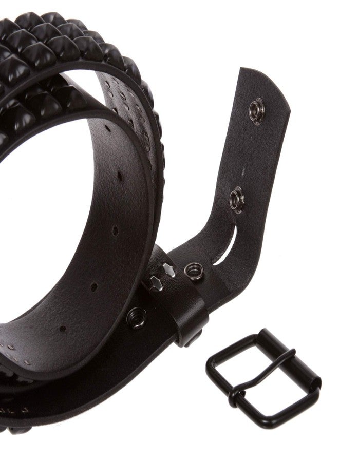 Beltiscool Three Row of Punk Rock Star Metal Black Studded Leather Belt, 34" - Image 4